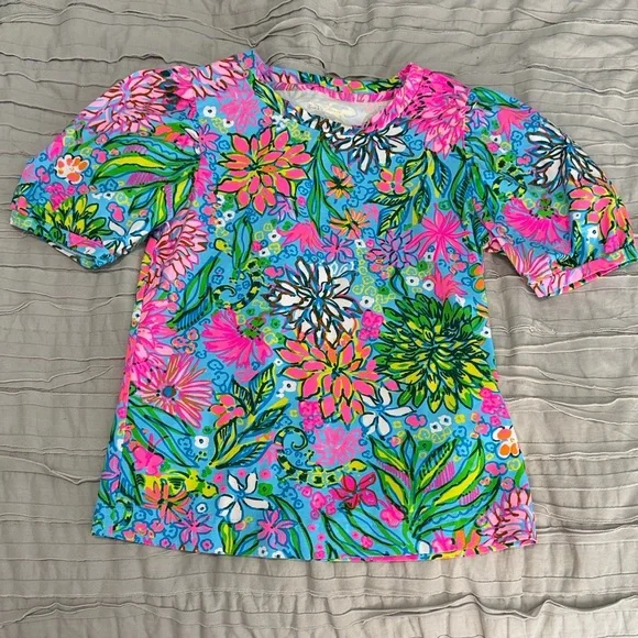 Lilly Pulitzer Floral Puff Sleeve Tee - Pink, Blue, Green - Picture 3 of 7